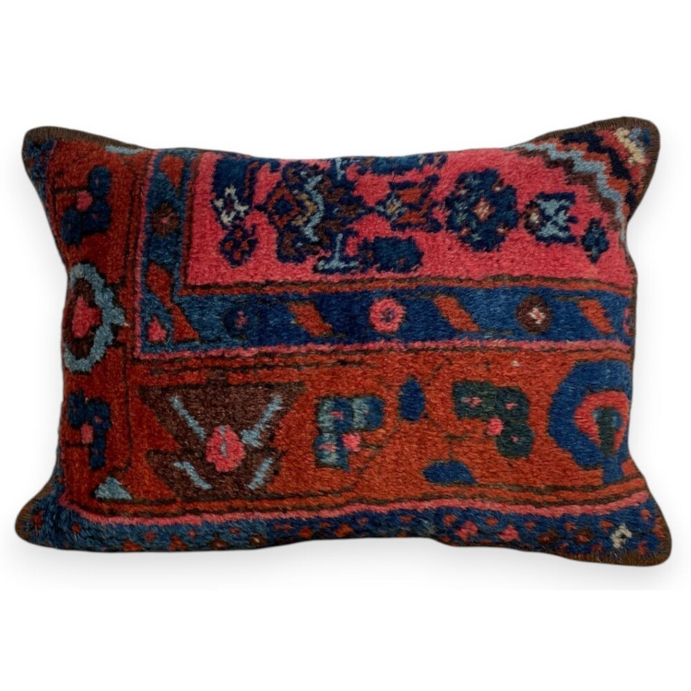 Antique Vintage Turkish Rug Fragment Pillow Multicolor Boho Wool Velvet 13.5x19